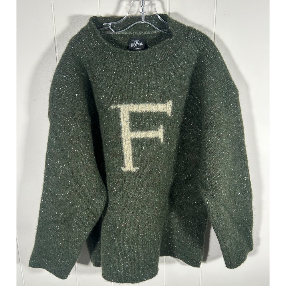 Harry Potter Universal Studios Fred Weasley Letter F Wool Silk Sweater Green M